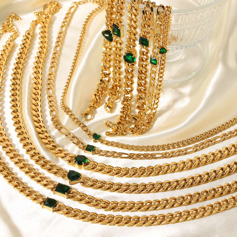18K Gold-plated Inlaid Zircon Light Luxury Non-fading Stainless Steel Bracelet Necklace - Norellé