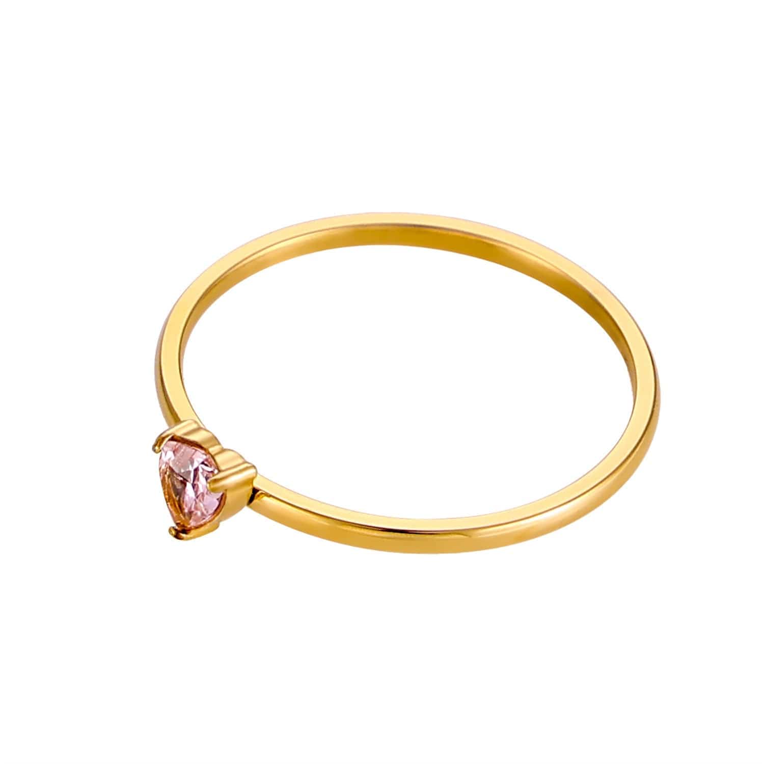 12-color Birthday Stone Birthday Stone Peach Heart Zircon Ring - Norellé