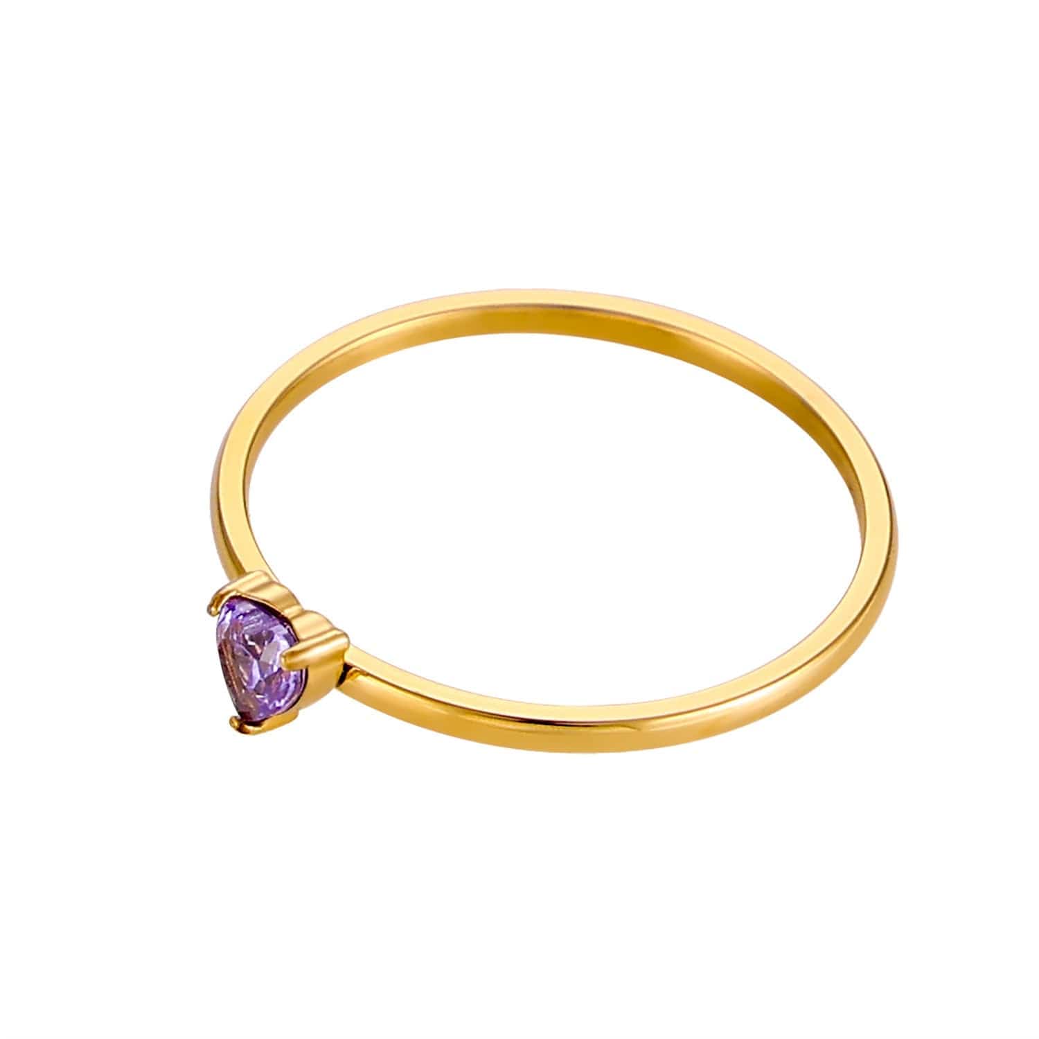 12-color Birthday Stone Birthday Stone Peach Heart Zircon Ring - Norellé