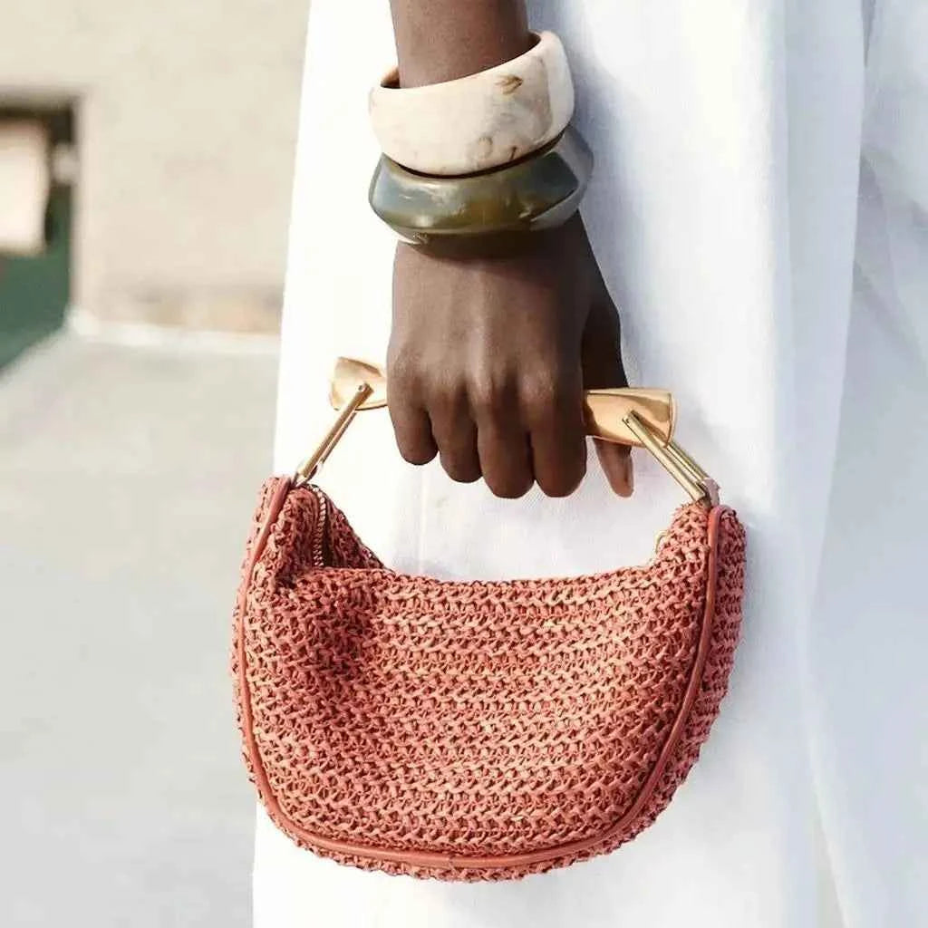 Half-Moon Beach Straw Shoulder Bags Women's