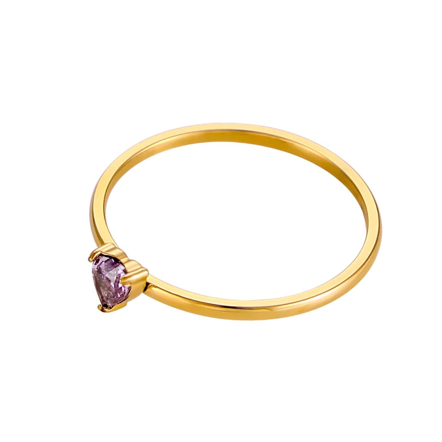 12-color Birthday Stone Birthday Stone Peach Heart Zircon Ring - Norellé