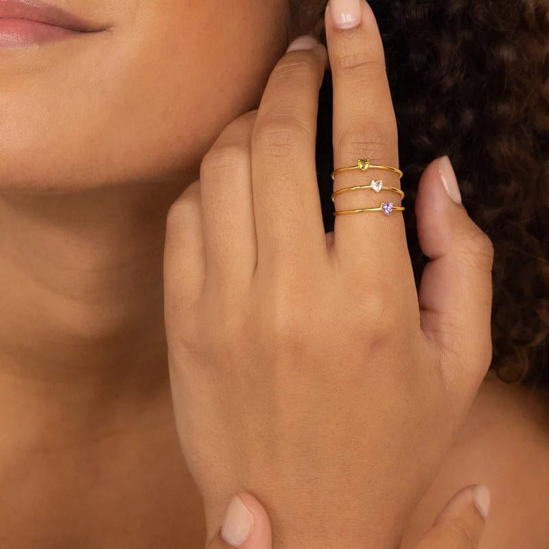 12-color Birthday Stone Birthday Stone Peach Heart Zircon Ring - Norellé