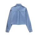 Long Sleeve Rhinestone Short Denim Shirt - Norellé