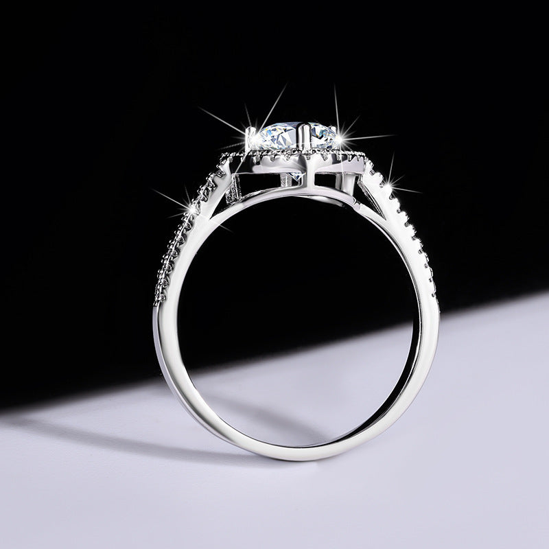 925 Sterling Silver Moissanite Ring Heart-shaped Hollow Couple Couple Rings - Norellé