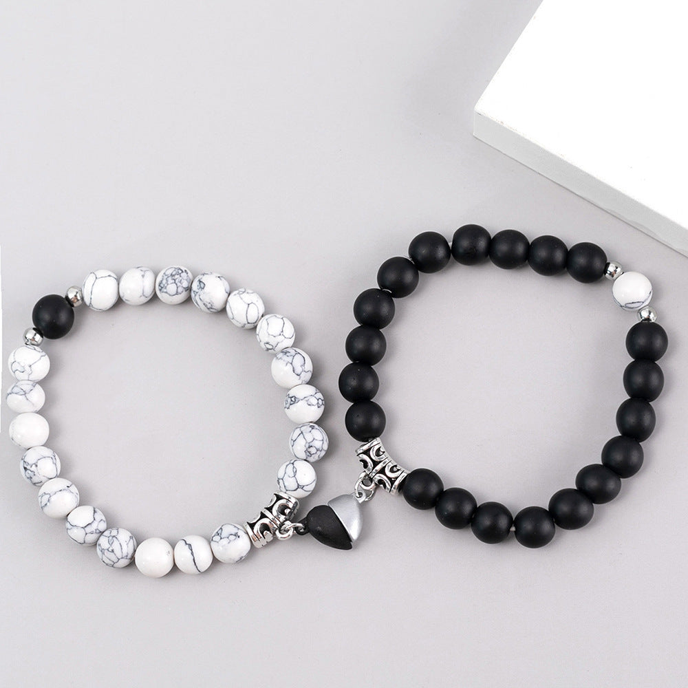 Black And White Love Magnet Suction Couple Bracelet Pair - Norellé