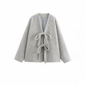 V-neck Cardigan Fashion Casual Lace Up Woolen Coat Short Coat - Norellé