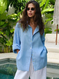 100% Cotton Versatile Lazy Casual Shirt Women’s - Sky Blue / L
