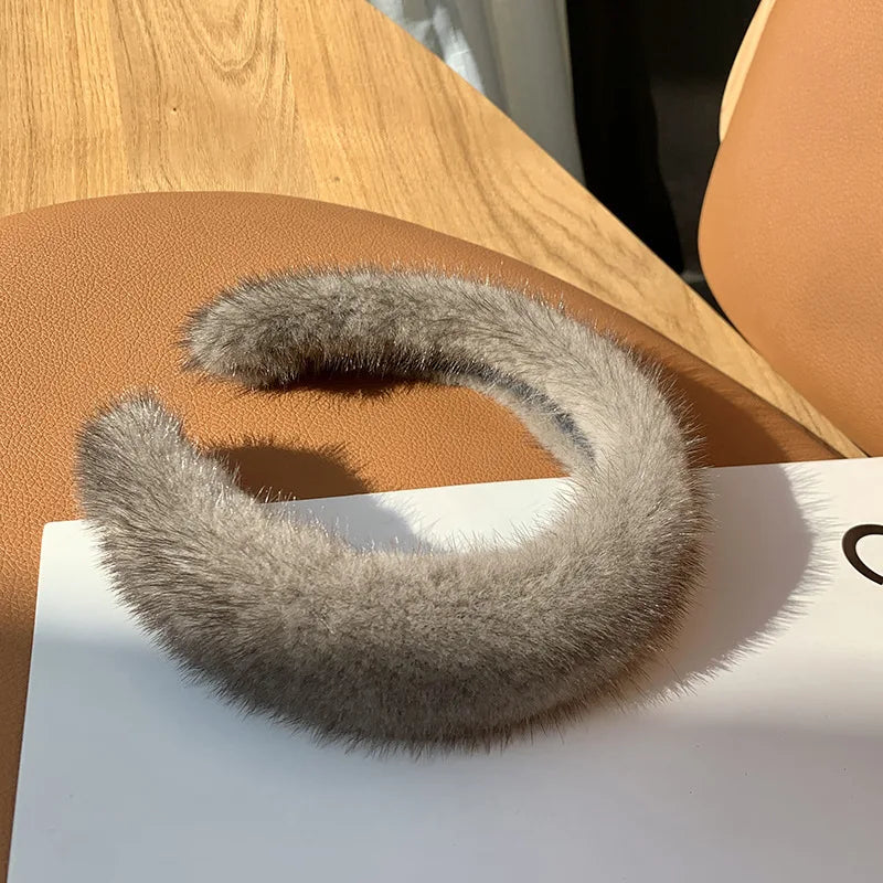 100% Real Mink Fur Headbands - grey