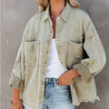 Lapel Long Sleeve Retro Street Ripped Burr Denim Coat - Norellé