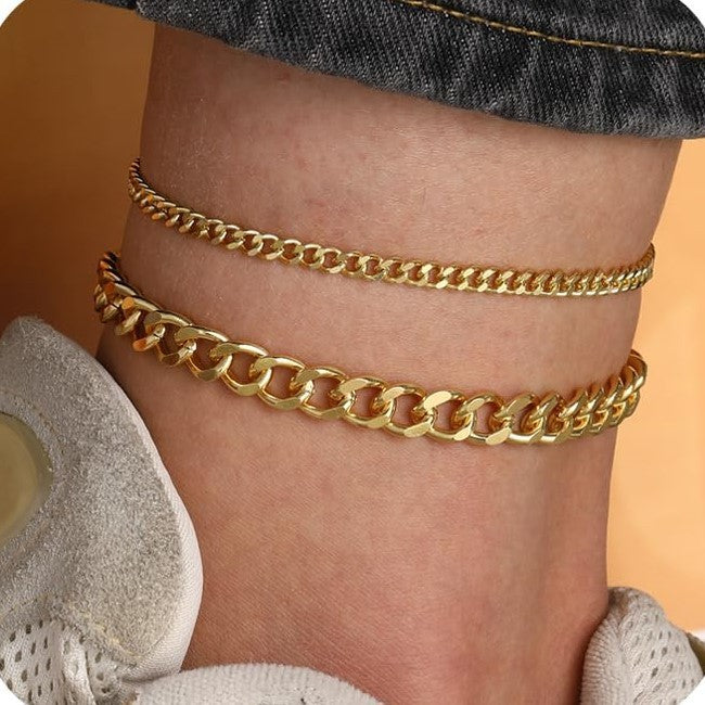 18K Gold Bold Cuban Link Chain Anklet Grinding Chain Fashion - Norellé