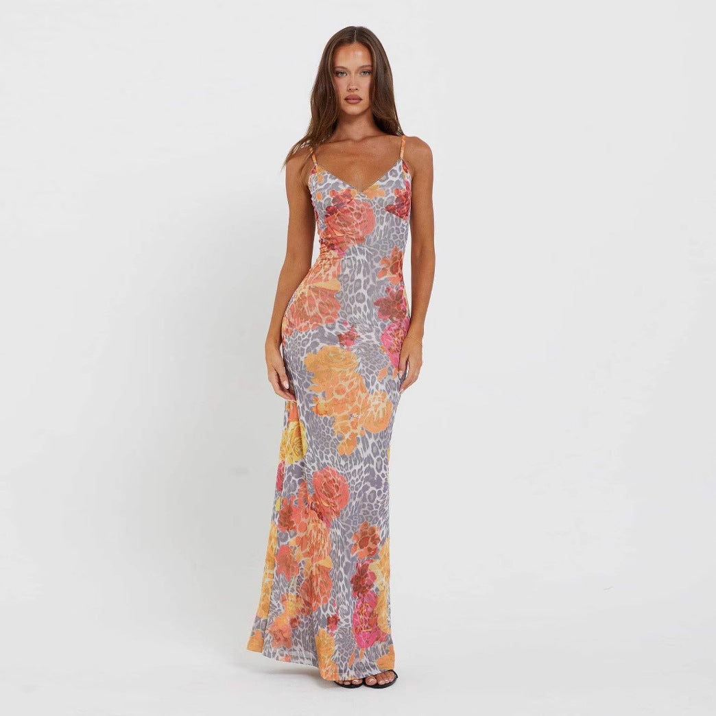 Slim-fit Contrast Colors Backless Sling Dress - Norellé