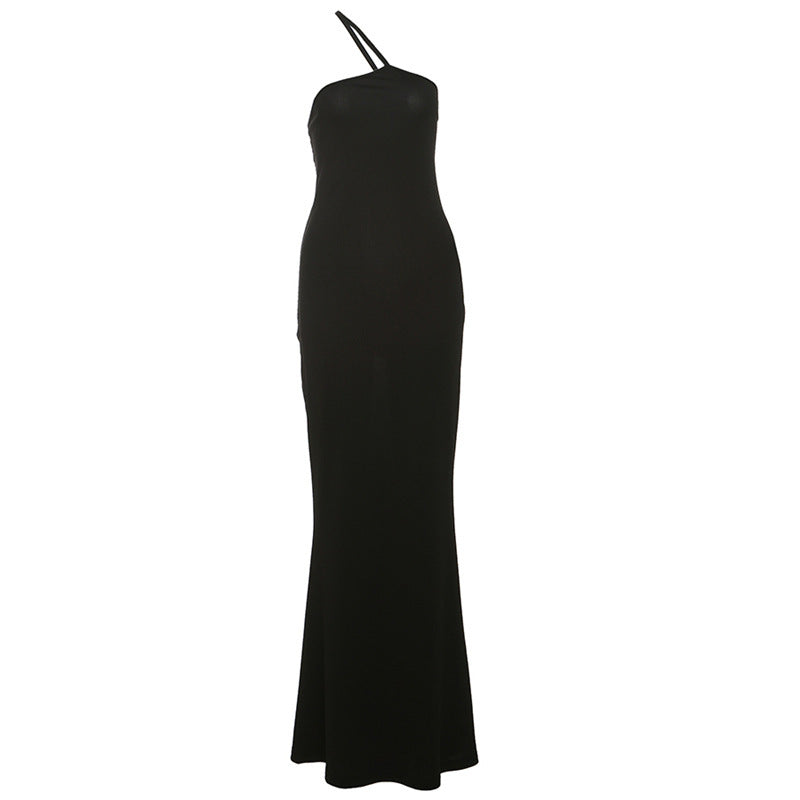 Solid Color Simple One Shoulder Backless Fishtail Dress - Norellé