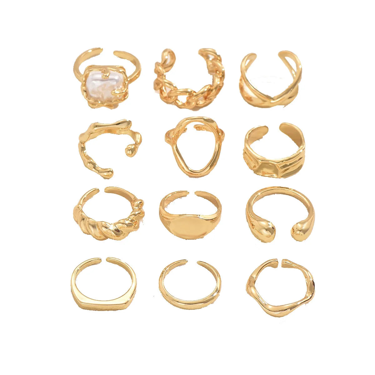 12PCS Set Irregular Geometric Ring