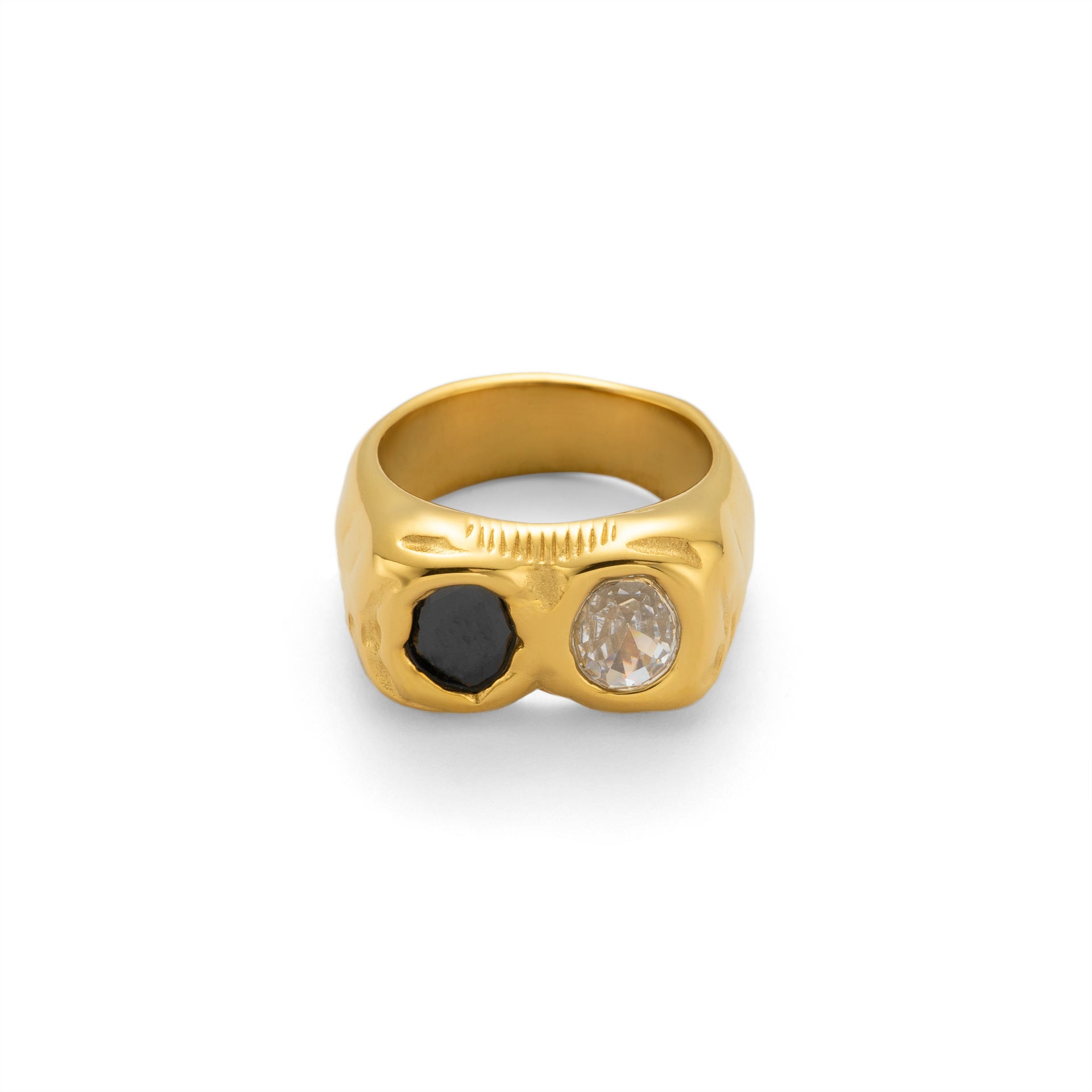18K Real Gold Plating INS Personalized Hip Hop Two-color Different Pupil Zircon Ring - Norellé