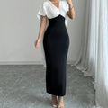 Ladies' Commuting Elegant Casual V-neck Color Block Patchwork Short Sleeved Dress - Norellé