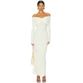 Solid Color French Style Off-shoulder Tube Top Long Sleeve Dress - Norellé