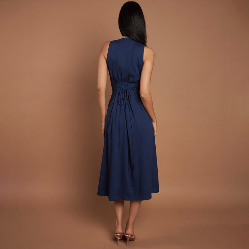 Sleeveless Round Neck Multi-button Strap Casual Dress - Norellé