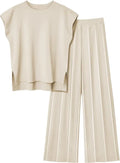 2 Piece Sets Women Outfit Sleeveless Casual T Shrit Top Knitted Vest - M / APRICOT - Other