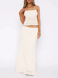 2 Piece Vacation Beach Maxi Skirt Sets - WHITE / XL