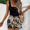 Women's 2 Piece Lounge Set Square Neck Tank Top And Floral Print Belted Shorts Sets - Norellé