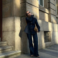 Simple Trendy Solid Color Single-breasted Denim Coat Trousers Suit - Norellé