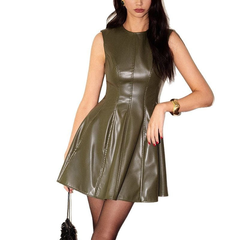 Round Neck Sleeveless Waist A- Line Skirt Vest Dress - Norellé