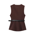 Belt Simple Sleeveless Shirt Bandage Dress Waist-tight Vest - Norellé