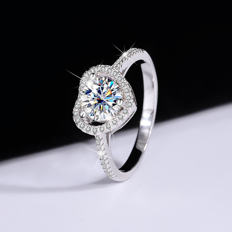 925 Sterling Silver Moissanite Ring Heart-shaped Hollow Couple Couple Rings - Norellé