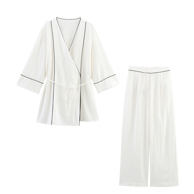 Rolled Double Breasted Coat Wide Leg Pants - Norellé