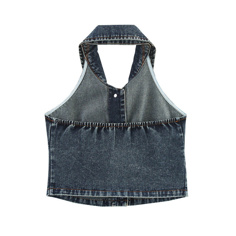 Big Backless Lapel Halter Denim Camisole - Norellé