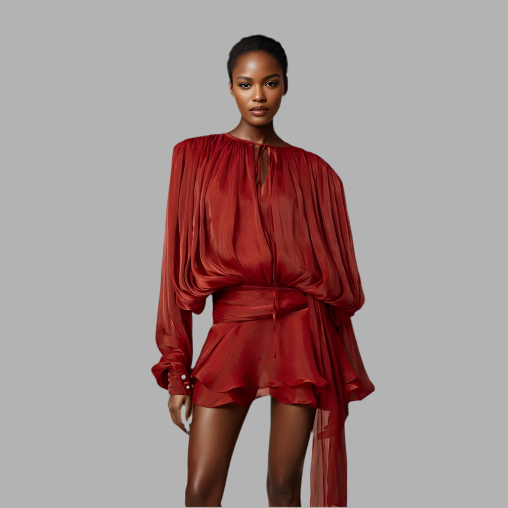 Chic Dresses For Women O Neck Long Sleeve Spliced Lace Up - Norellé
