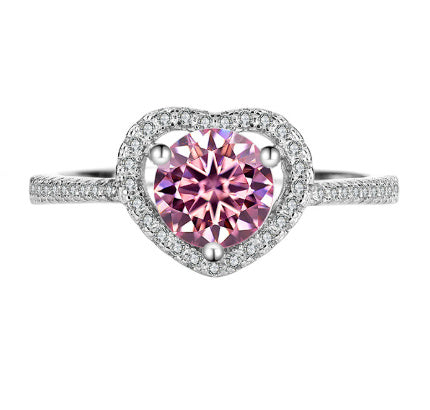 925 Sterling Silver Moissanite Ring Heart-shaped Hollow Couple Couple Rings - Norellé