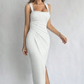 Women's Solid Color Sleeveless Generous Collar Slit Slim Fit Dress - Norellé