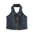 Big Backless Lapel Halter Denim Camisole - Norellé