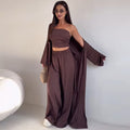 Casual Mid-calf Top Vest Long Cardigan Wide-leg Pants Three-piece Set - Norellé