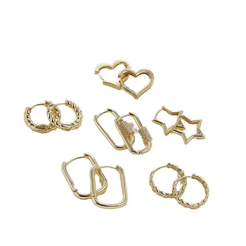 Women's Simple Hollow Pentagram Love Square Twist Earrings - Norellé
