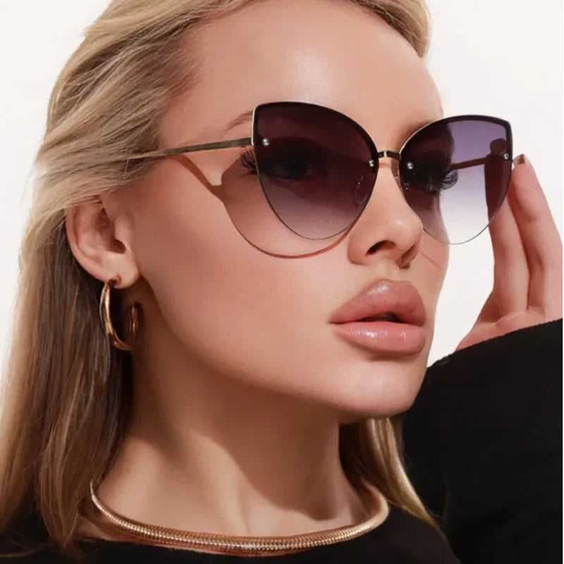 2pcs Frameless Large Cat Eye Sunglasses