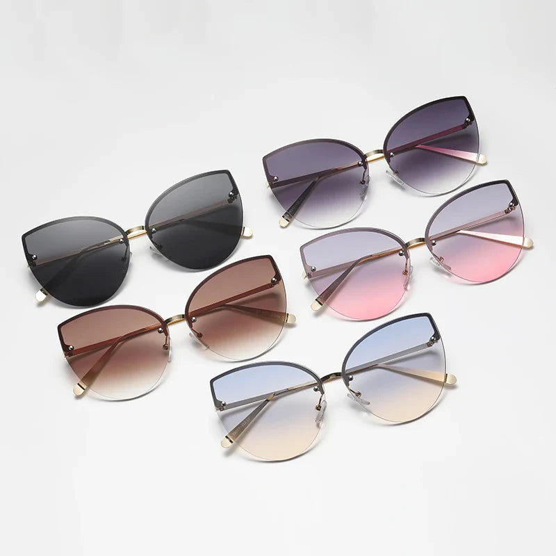 2pcs Frameless Large Cat Eye Sunglasses