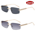 2pcs Rimless Metal Frame Square Sunglasses Women - z04