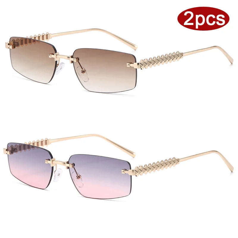 2pcs Rimless Metal Frame Square Sunglasses Women - z05