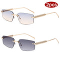 2pcs Rimless Metal Frame Square Sunglasses Women - z06
