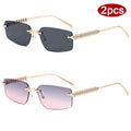 2pcs Rimless Metal Frame Square Sunglasses Women - z07
