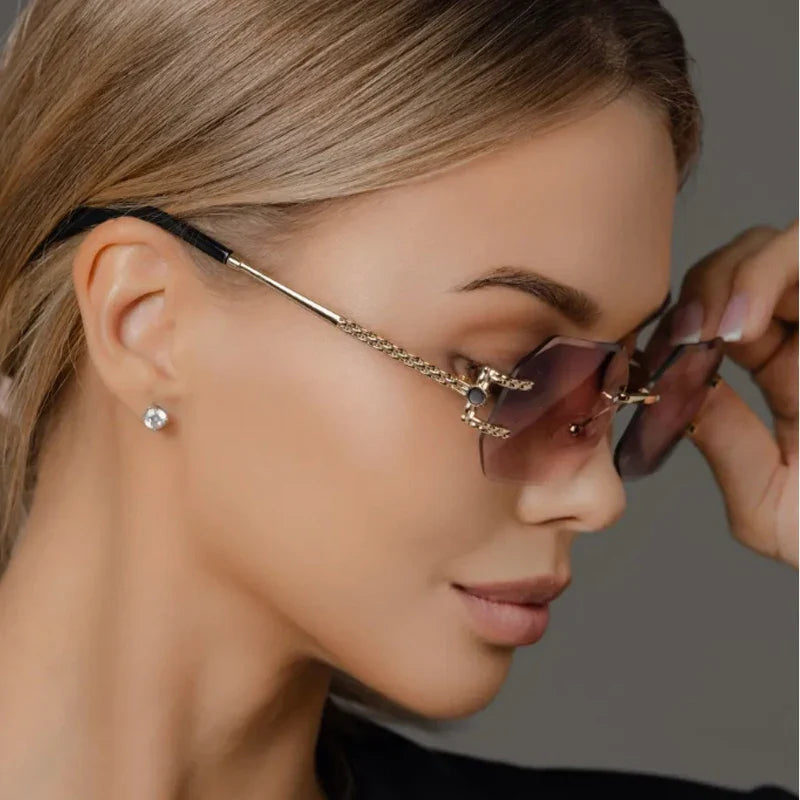 2pcs Women Rimless Polygon Sunglasses