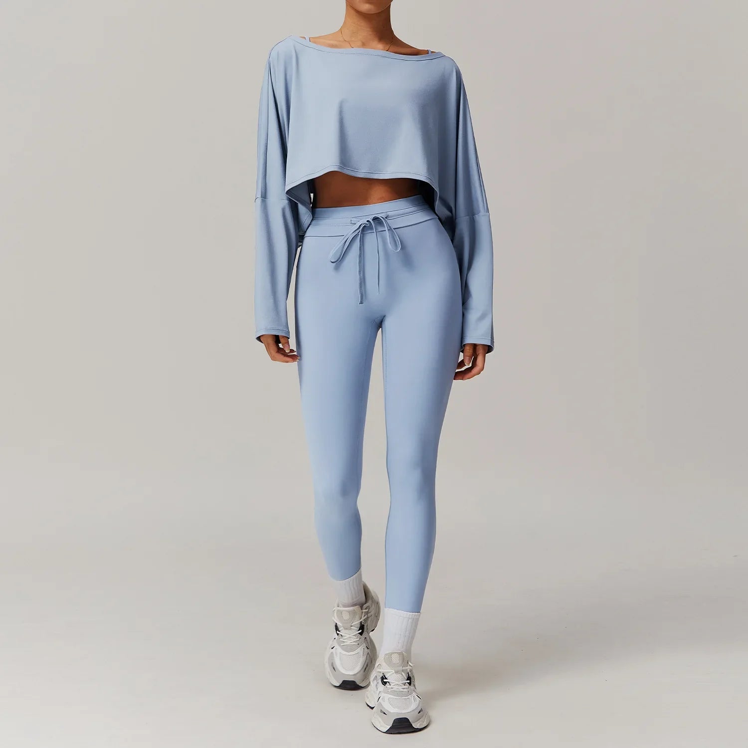 2PCS Women Tracksuit Yoga Set Workout Clothes - Grey Blue 4 / M / CHINA