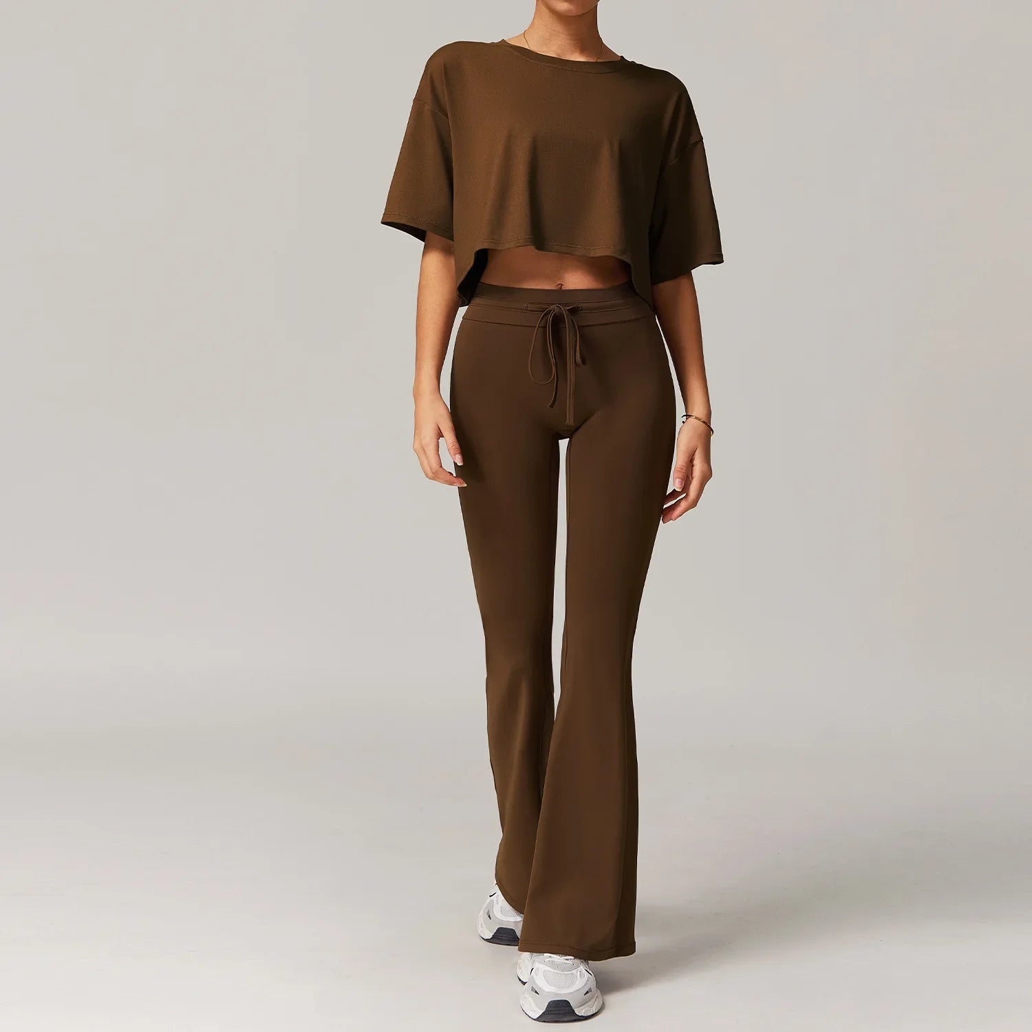 2PCS Women Tracksuit Yoga Set Workout Clothes - Huacha Brown 2 / M / CHINA