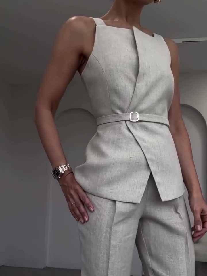 Linen Sleeveless  Top & Cropped Pants Set - Norellé