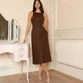 Sleeveless Round Neck Multi-button Strap Casual Dress - Norellé