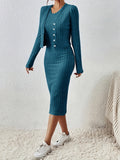 Front Button Cropped Top And Slim Fit Dress - Norellé
