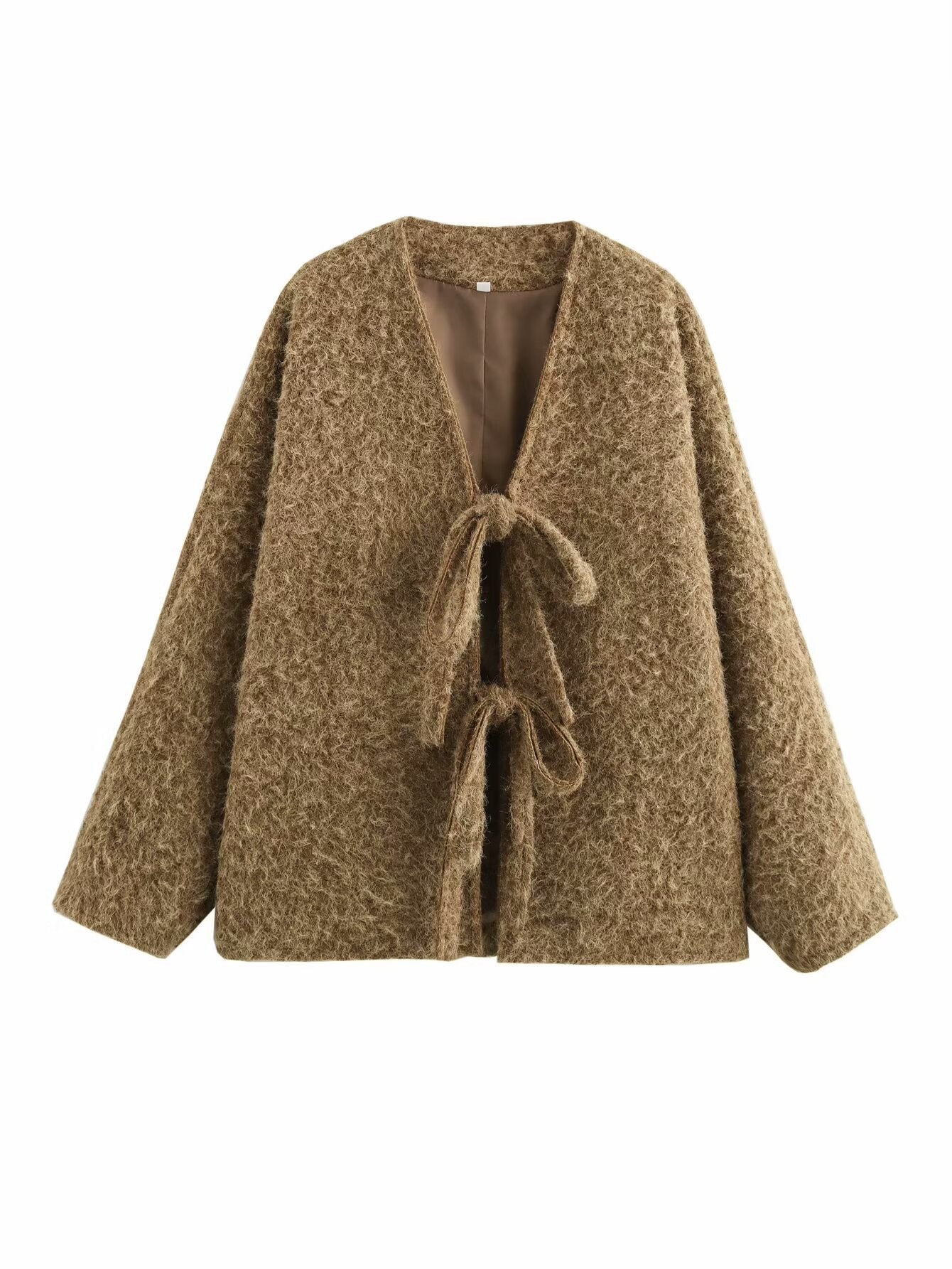V-neck Cardigan Fashion Casual Lace Up Woolen Coat Short Coat - Norellé