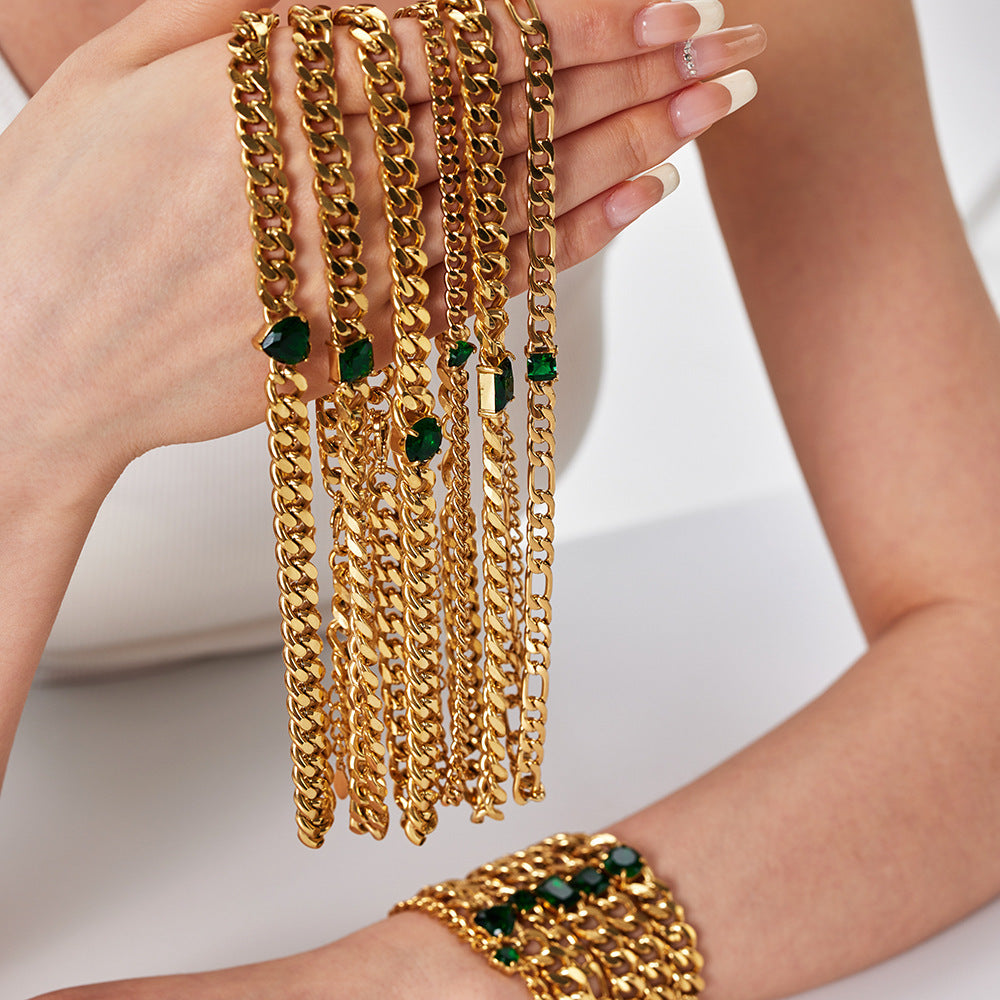 18K Gold-plated Inlaid Zircon Light Luxury Non-fading Stainless Steel Bracelet Necklace - Norellé